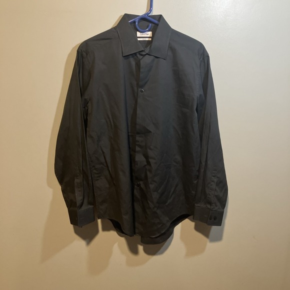 Calvin Klein Slim Fit Gray Button Up Shirt, Men's Large, 16.5‎ 32/33, Business - Picture 1 of 8